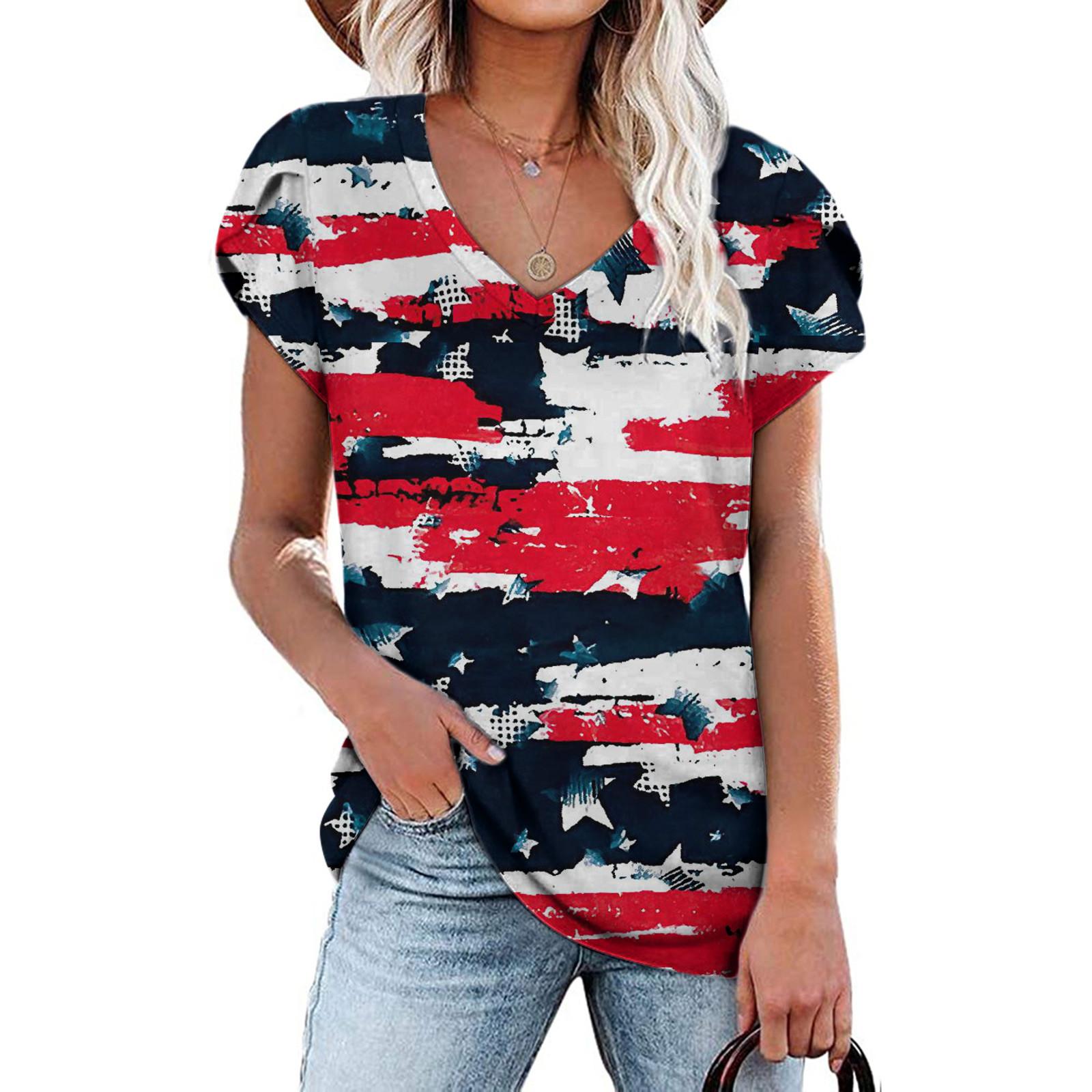 

(SU)Женская футболка с короткими рукавами и короткими рукавами с цифровым принтом и v-образным вырезом