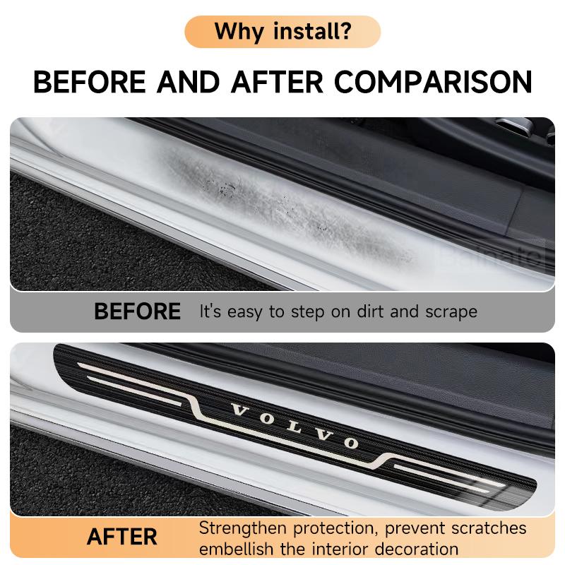 Car Stainless Steel Door Sill Scuff Plate For VOLVO XC60 XC90 S60 S90 V60 V90 EX30, Carbon Fiber Threshold Protective Sticker