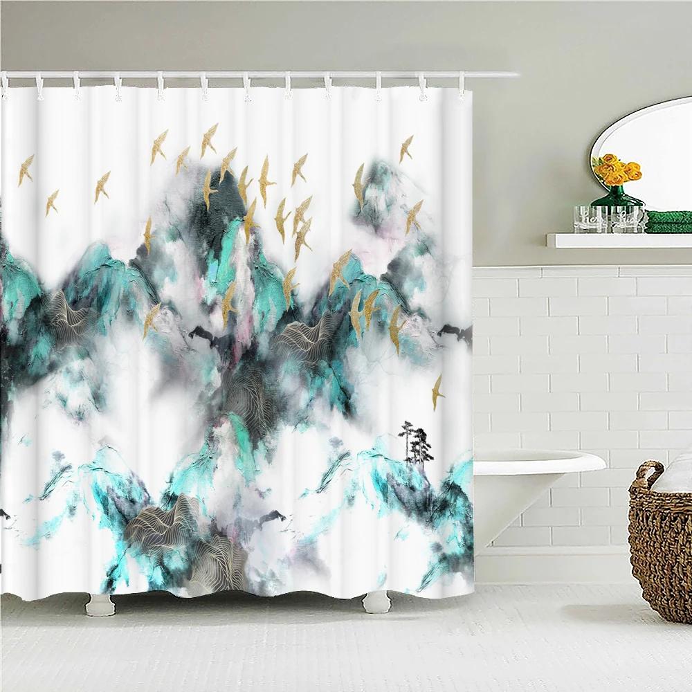 Japanese Sea Waves Koi Spray Fabric Shower Curtain Bathroom Curtains Plum Blossoms Mount Fuji Landscape Bath Screen With Hooks