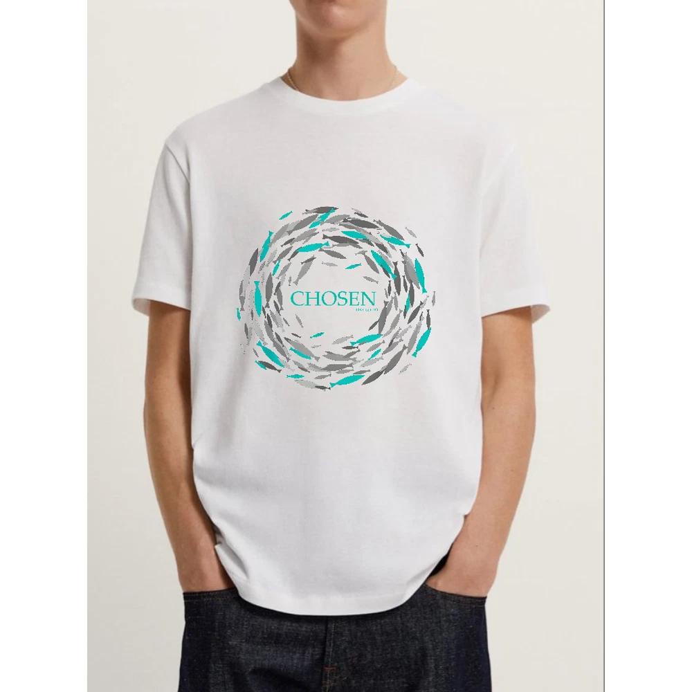 Geselecteerde vissen zwemmen tegen de stroom in bijbel christelijk t-shirt