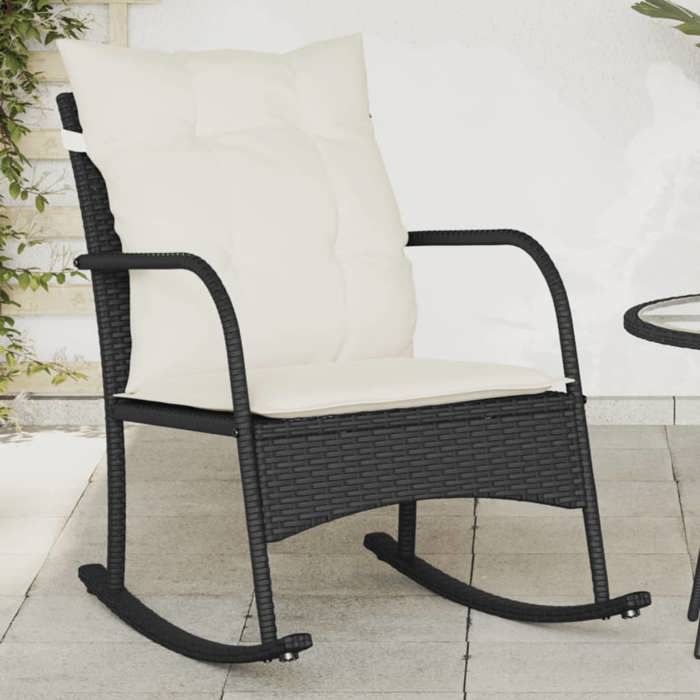 VidaXL Chaise à bascule de jardin avec coussins noir résine tressée, chaise de jardin, siège d'extérieur, chaise 369018