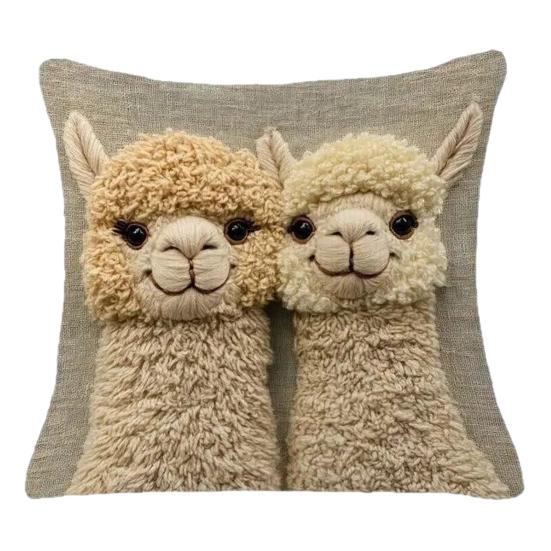 Alpaca Pillow Cover Imitation Embroidery Alpaca Pattern Pillowcase Rustic Throw Pillow Cover for Sofa Couch Bedroom Living Room Car Decor