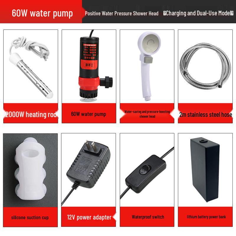 Portable Rechargeable Electric Shower Head for Dorms, Rentals, Outdoors