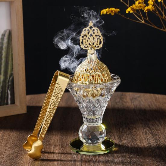 Arabic Incense Burner Glass Desktop Incense Holder with Lid Hollow