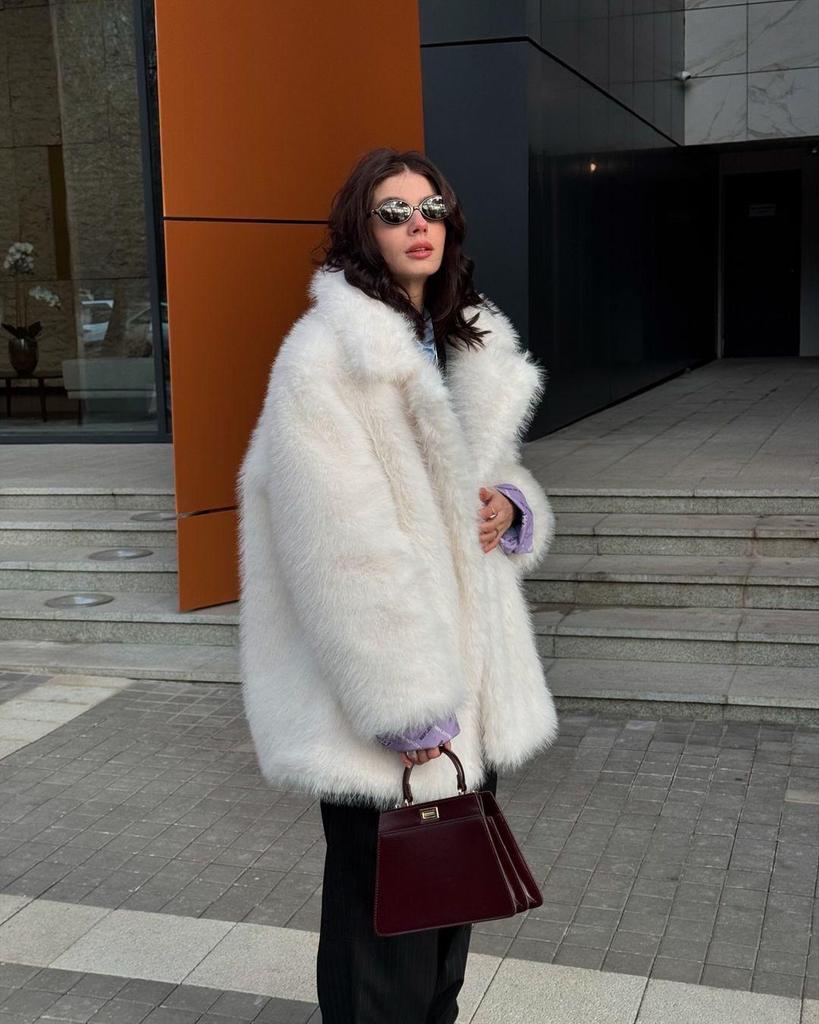 European & American Style Women's Faux Fur Lapel Coat - Autumn/Winter Fashion