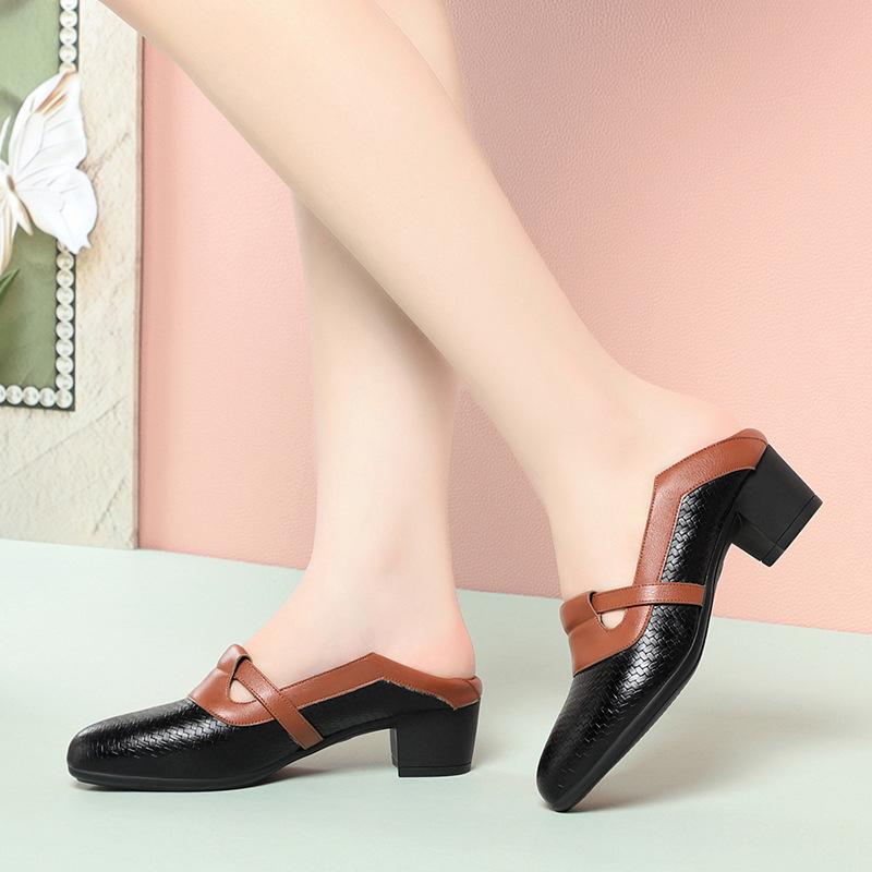 Soft Leather Single Shoes French Retro Pointed-Toe Leather Shoes Shallow Mouth Loafers For Women'S Autumn New Thick Heel Shoes