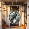 yangyizhi Halloween Scary Bat Pumpkin Acrylic Jigsaw Puzzle Suncatcher, Stained Glass Style Window Hanging Decor for Home, Garden, Gift Family Friends