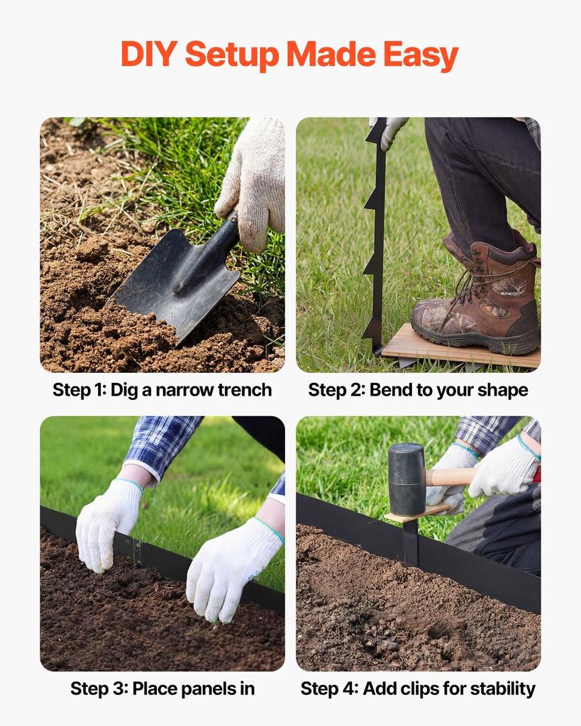 Galvanized Steel Landscape Edging, 10-Pack 1016 X 114 Mm Metal Edging for Landscaping with 11 Mounting Clips, Heavy Duty Metal Garden Edge Border for