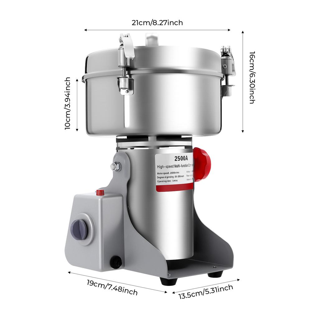 2500g Electric Grain Grinder Mill Commercial Spice Grinder 32000r/min High-speed Grinders Machine 304 Stainless Steel Machine