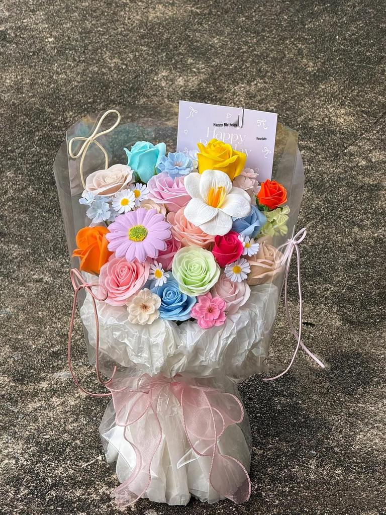 Dopamine Eternal Rose Soap Bouquet - Perfect Gift for Girlfriend or Bestie on Birthday, Valentine's Day, Qixi