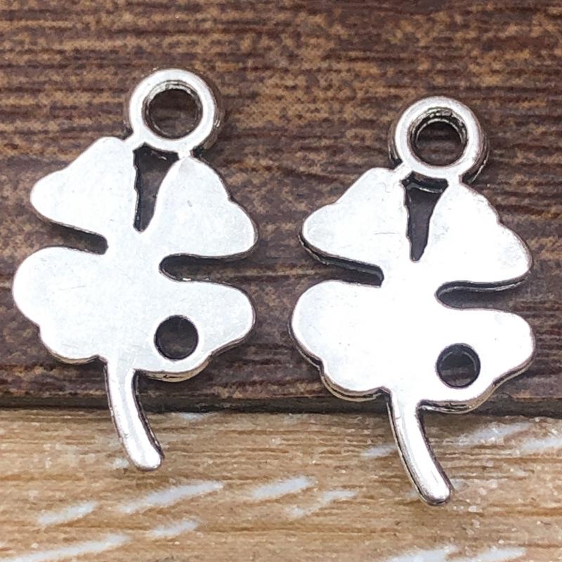 Antique Silver Alloy Four-Leaf Clover Pendant Charm for DIY Jewelry