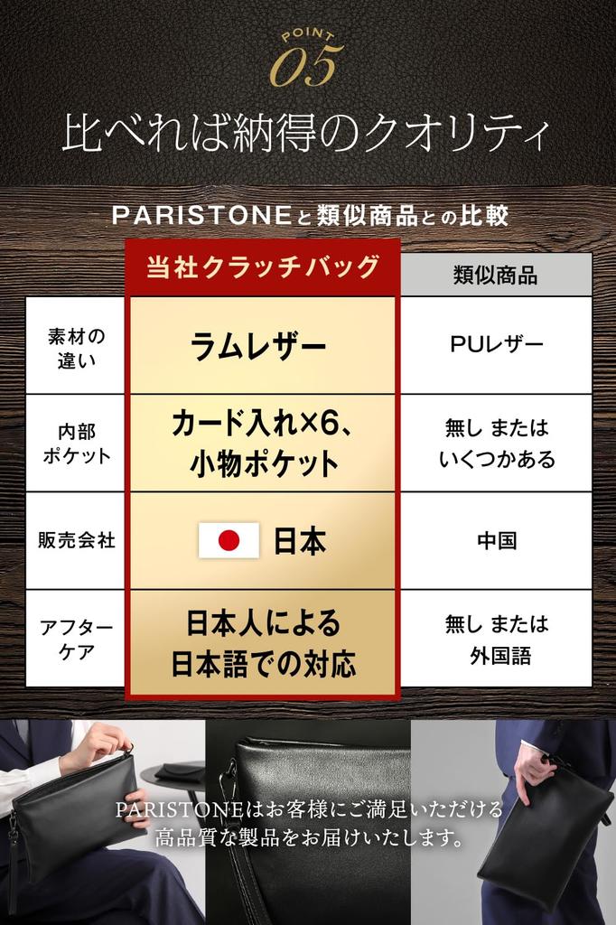 Clutch bag for men Genuine leather Black Second bag Hand bag Wedding Ceremony [PARISTONE] [Lamb leather]