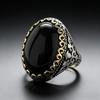 Vintage Men‘s Obsidian Signet Ring, 13x18mm Black Gemstone Set In Antiqued Silver, Masonic Style Bold Jewelry for Him
