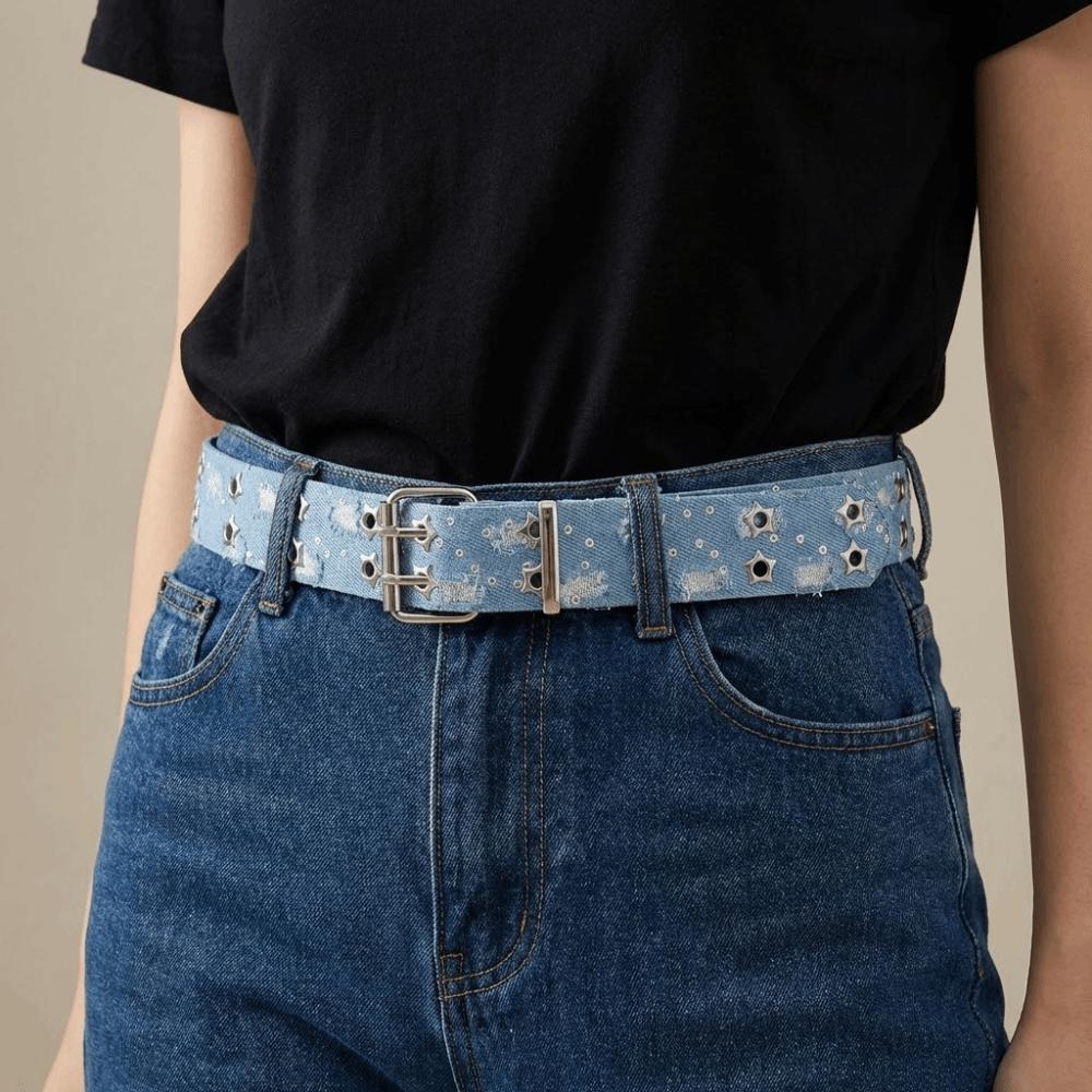 Metal Buckle Star Hole Sequin Belt Double Grommet Hole Trouser Decor Decoration  Dress Decor
