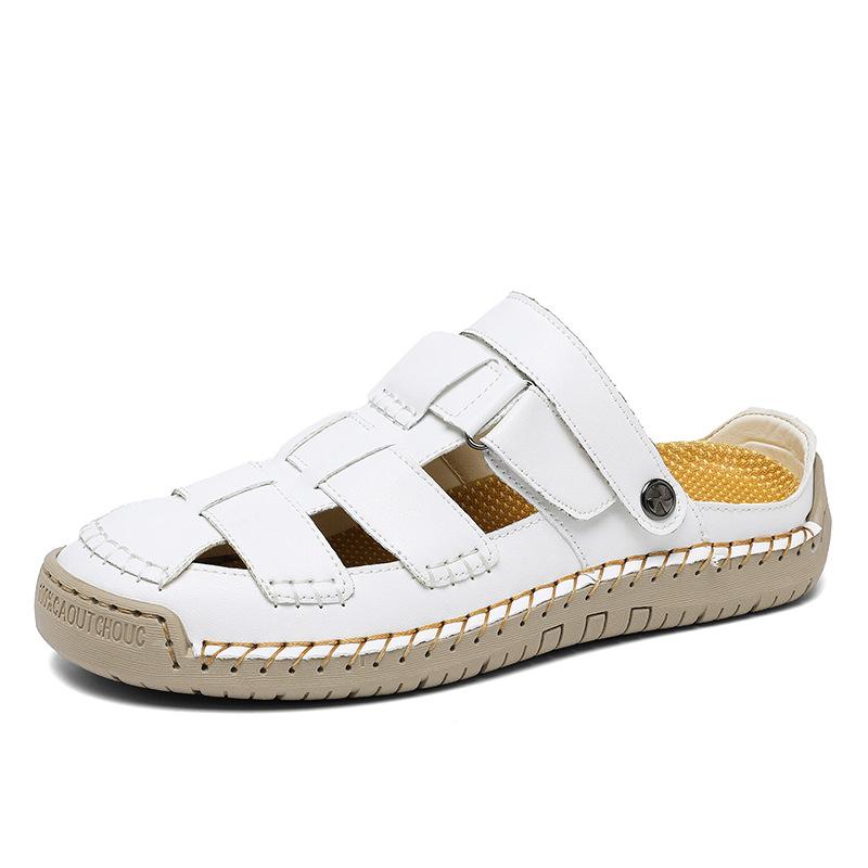 Damensandalen Luxus Rindsleder Sandalen 2025 Neue Sommer Freizeit Römische Schuhe für Damen Ausgeschnittene Strandsandalen Flache Sandalen