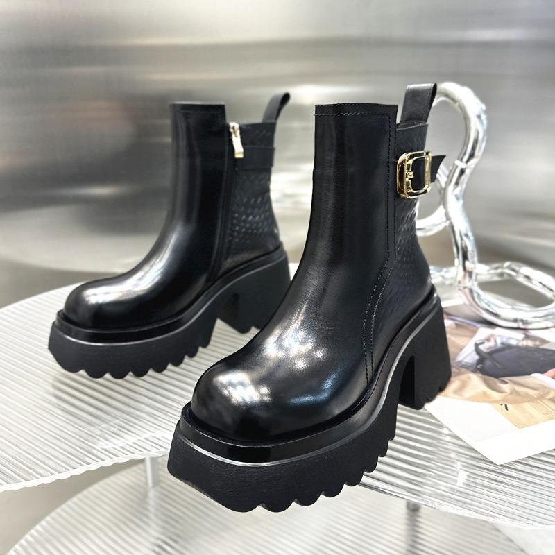 High-heeled short boots women's boots thick-soled autumn and winter new velvet thick-heeled small height-increasing Martin boots