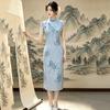 Sleeveless blue national style new Chinese style Suzhou long cheongsam improved young 1011 new women's high sense daily