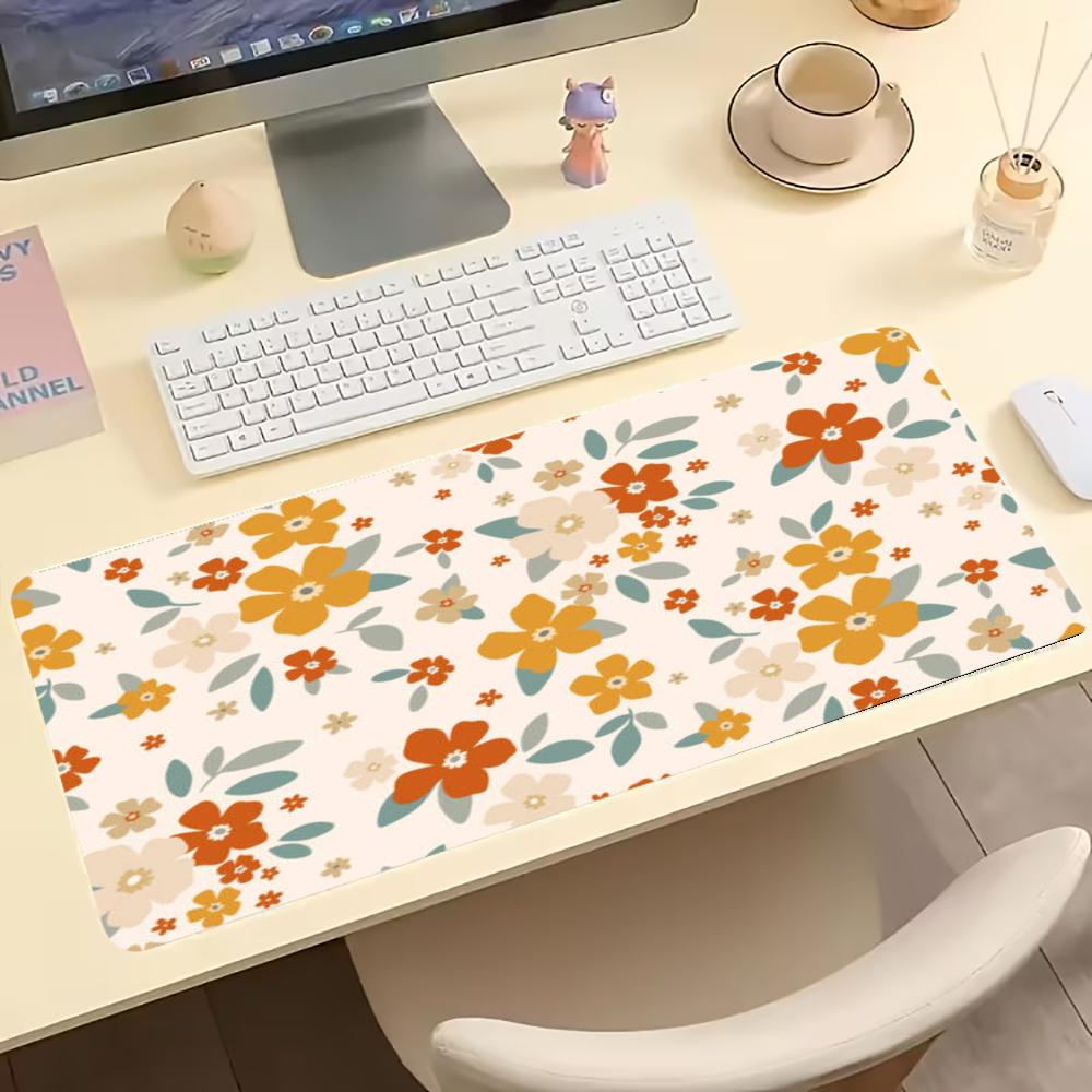 Autumn Tiny Floral Pattern Extended Gaming Mouse Pad Antislip Desk Mat Stitched Edge Aesthetic Decor For Pc Gamer Office Space
