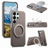 Case for Galaxy S25 Ultra - PC+Leather/PU, Gray, With Stand
