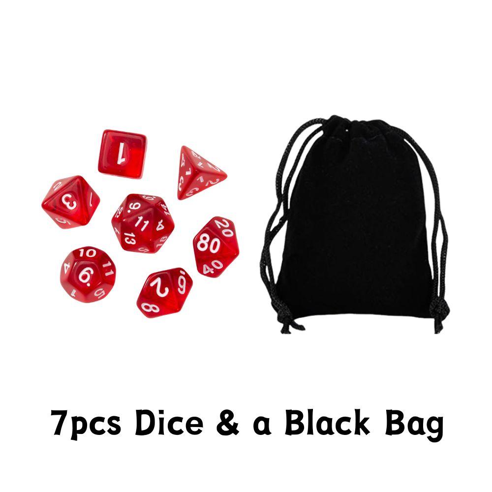 7pcs Polyhedral Dice Set With Black Storage Bag, Transparent & Solid Color Table Board Game Role Playing Party Accessories YMY