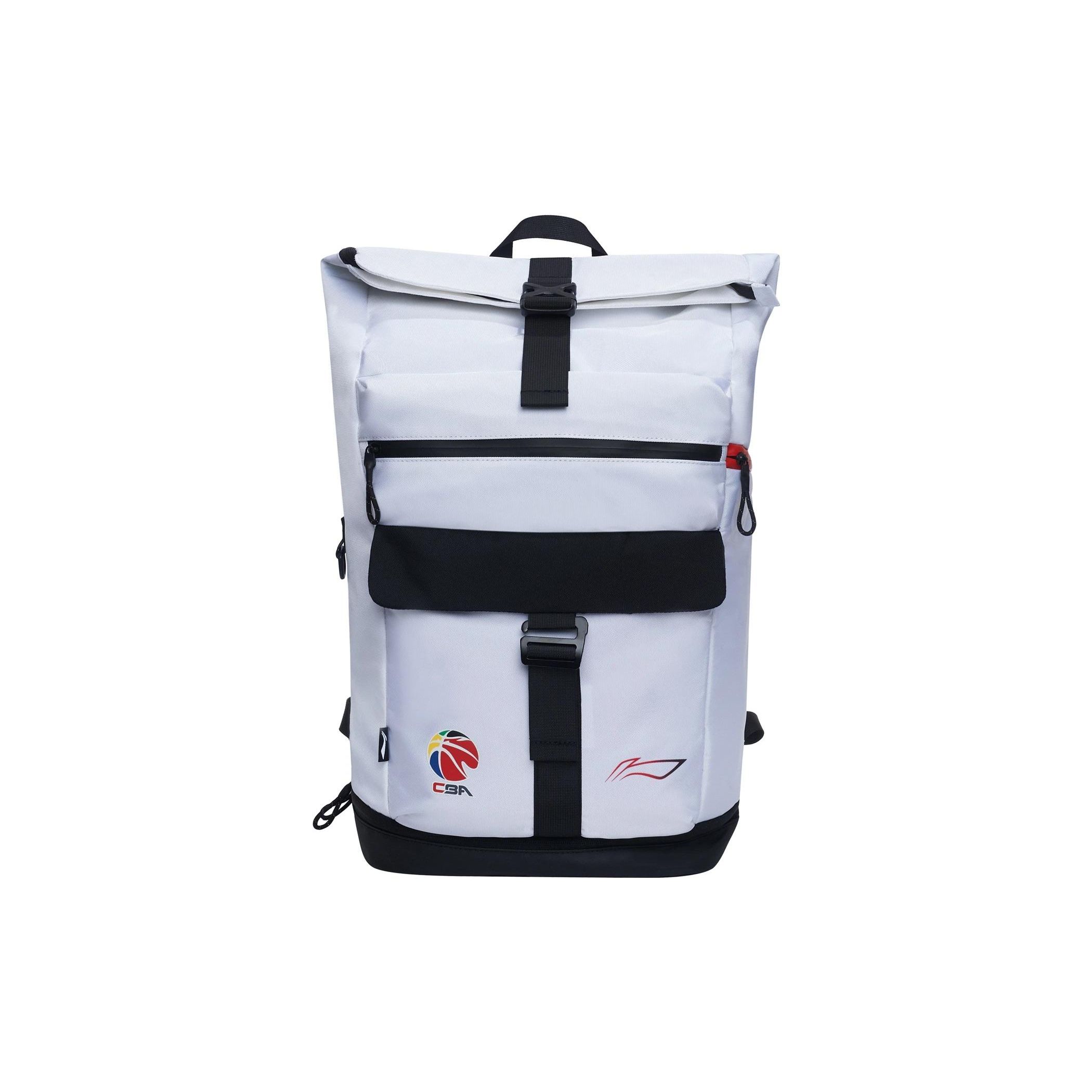 Li Ning Sports Basketball Series CBA Professional Casual Versatile Large Capacity Polyester Student Backpack Unisex Backpack White ABST027-2 White