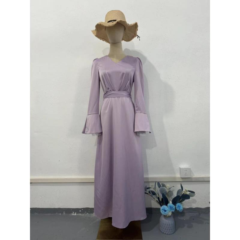 

Элегантное ретро-платье с V-образным вырезом, омолаживающее, с рукавами-фонариками, длинными рукавами и шнуровкой на талии XXL светло-фиолетовый