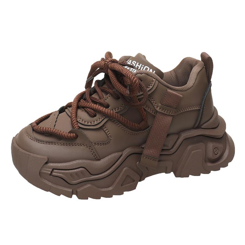 Leather Brown Platform Sneakers Women Winter Sports Shoes Woman Slip On Casual 2025 Thick Sole Outdoors Walking Shoes