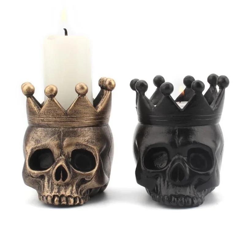 New 3D Halloween Crown Skull Candle Holder Resin Skull Candlestick Skeleton Candle Base Home Halloween Decoration Supplies