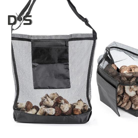 Mushroom Picking Net Bag Mesh Garden Fruit Harvest Basket Mushroom Hunting Crossbody Bag with Adjustable Strap for Outdoor Activities