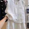 Damen Sommer Zweiteiler Baumwolle Leinen Set Übergröße: Ärmelloses Oberteil & Weit geschnittene Shorts
