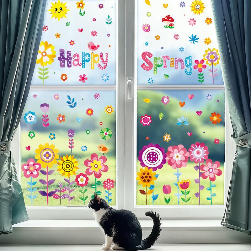 Spring Floral Window Clings Glass Decals Static Flower Stickers for Home Window Door Garden Decor