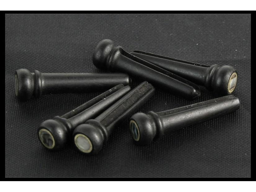Ebony Acoustic Guitar Bridge Pins, Set of 6, Inlaid with 6.0mm Mother-of-Pearl