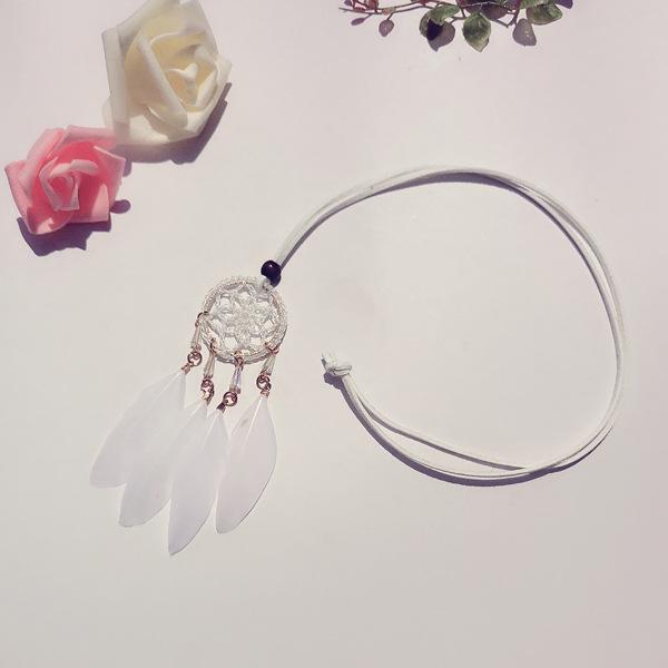 Ethnic Dream Catcher Necklace: Adjustable Velvet Choker with Crystal, Feather, and Clavicle Charms