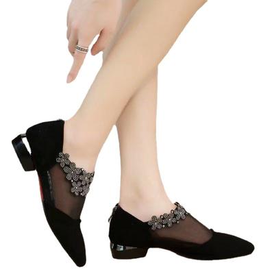 Female Summer Pointed Diamond Flower Mesh Hollow Low Heel Sandals Female