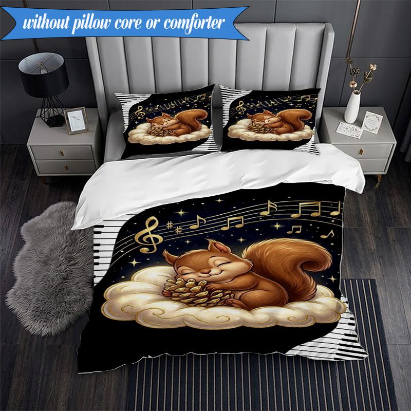 3-teiliges Bettwäsche-Set ' Eichhörnchenträume im Mondlicht', Enthält 1 Bettbezug und 2 Kissenbezüge, Perfekt für Schlafzimmer, Wohnheim, Weihnachtsgeschenk für Fans