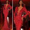 Women Evening Dress Sequin Deep V Neck Long Sleeves Slim Fit Fishtail Hem Sequin Floor Length Sheath Back Zipper Closure Maxi Dress