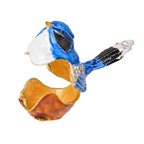 FJ FENGZHIJIE Bluebird Trinket Box, Golden Crystal Enamel Hand-Painted Hinged Bird Jewelry Box, Elegant Home Decor & Unique Gift for Bird Lovers