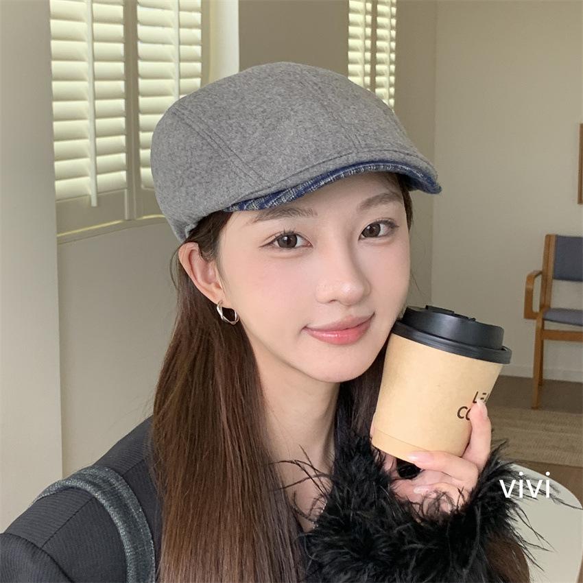 New retro black forward hat children autumn and winter British retro versatile simple temperament literary cap
