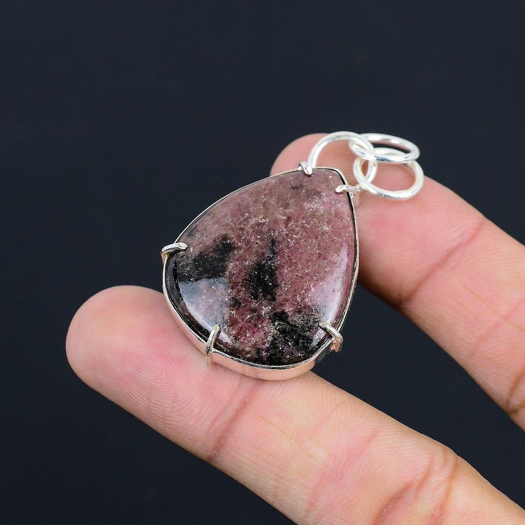 Womens Day Deal 925 Silver Pear Rhodonite Gemstone Wife Birthday Pendant Jewelry