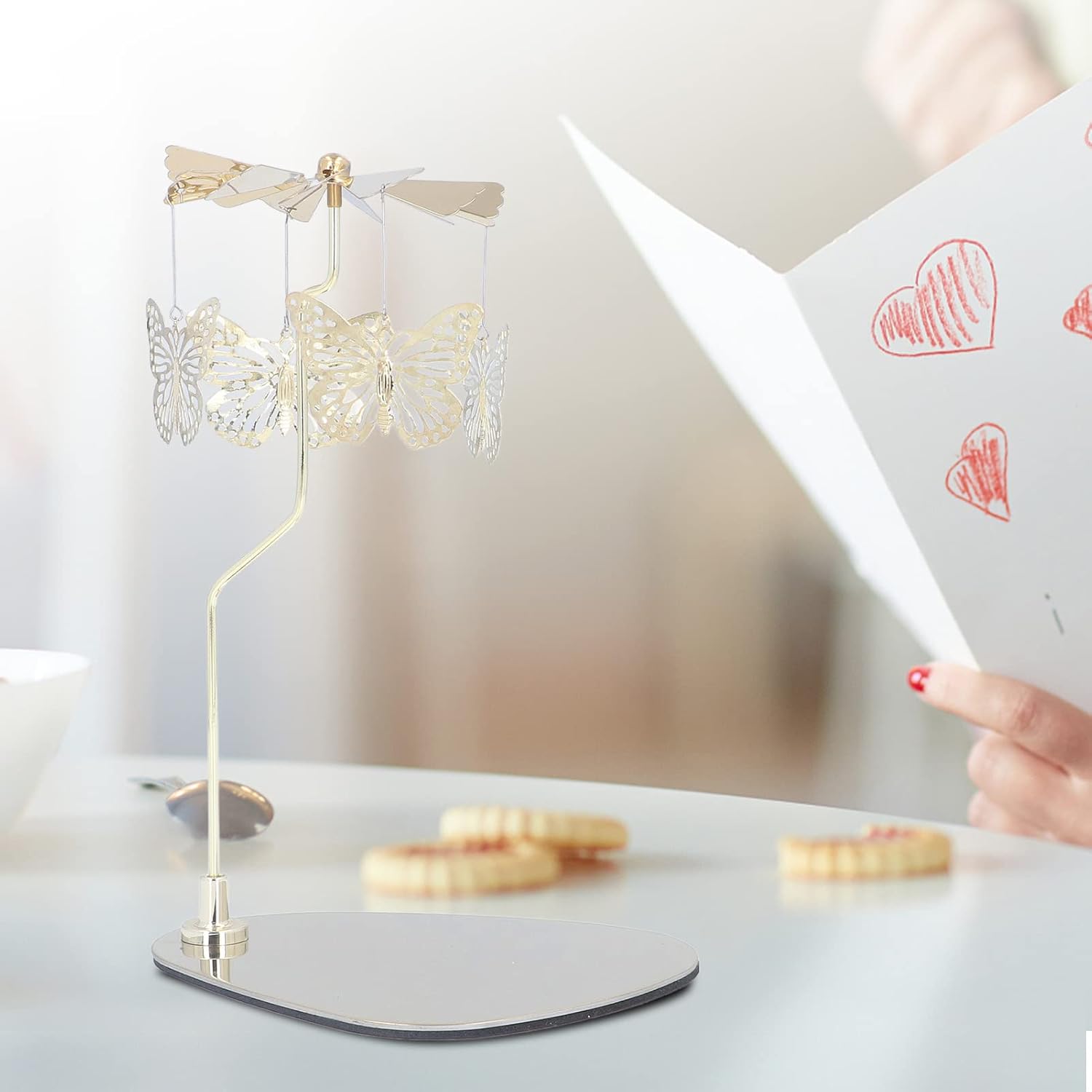 Spinning Candle Holder, Candle Holder Round Triangle Tray Romantic European Style Stainless Steel Rotating Aromatherapy Wind Chime Candle Holder Home