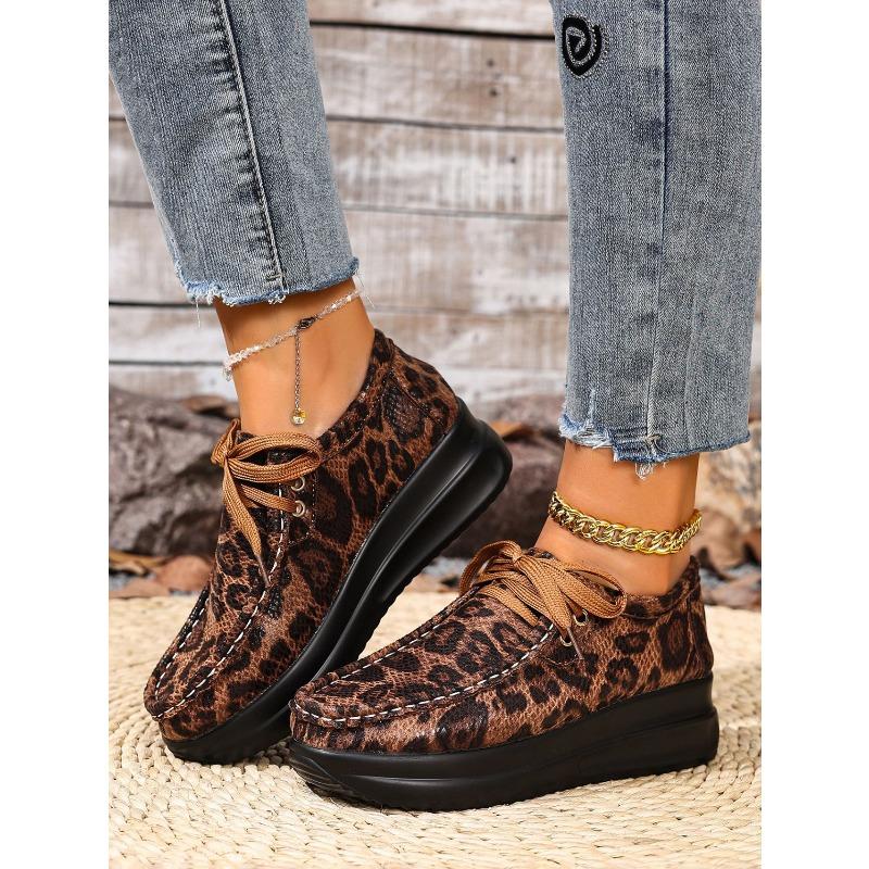 Lace-up Platform Leopard Print Low-top Shoes Women's Plus Size Casual Lace-up Shoes