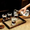1pc Glass Coffee Cups Japanese Style Tea Cup With Cup Sleeve Wine Glasses Simple Striped Mugs Beer Milk Juice Cold water cup
