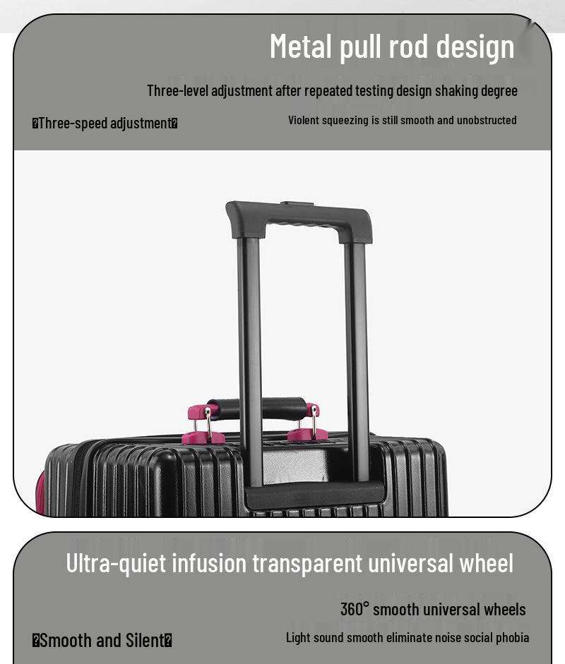 Expandable Color-block Suitcase with Transparent Wheels – Large, Durable, and Side-Opening Carry-On Trolley Case