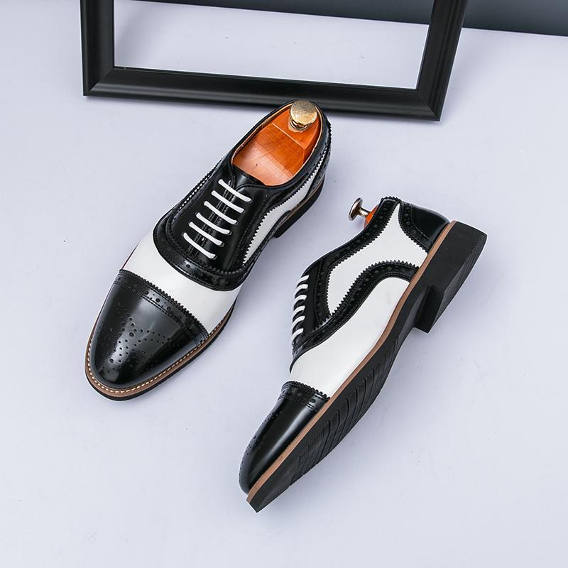 

British Gentleman New Formal Dress brogues Shoes For Men Mixed color Design Lace Up Oxfords Party Wedding Homecoming Footwear 38 черный белый
