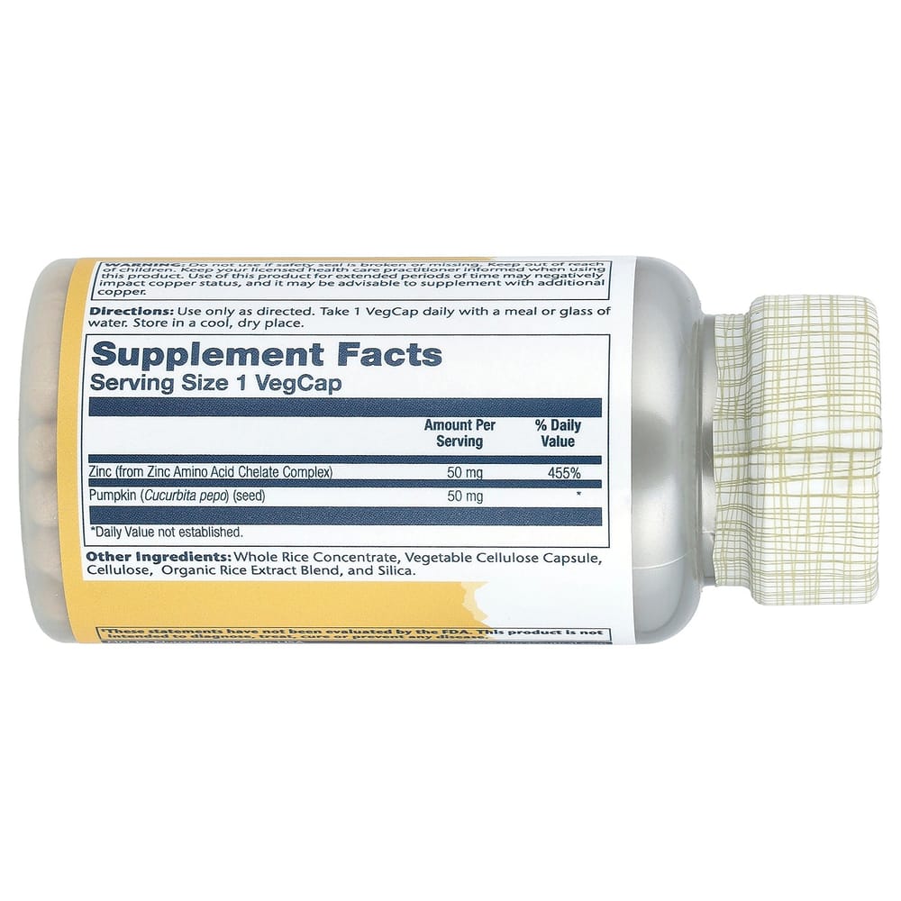 Solaray Zinc 50mg Veg Capsules, 100 Count