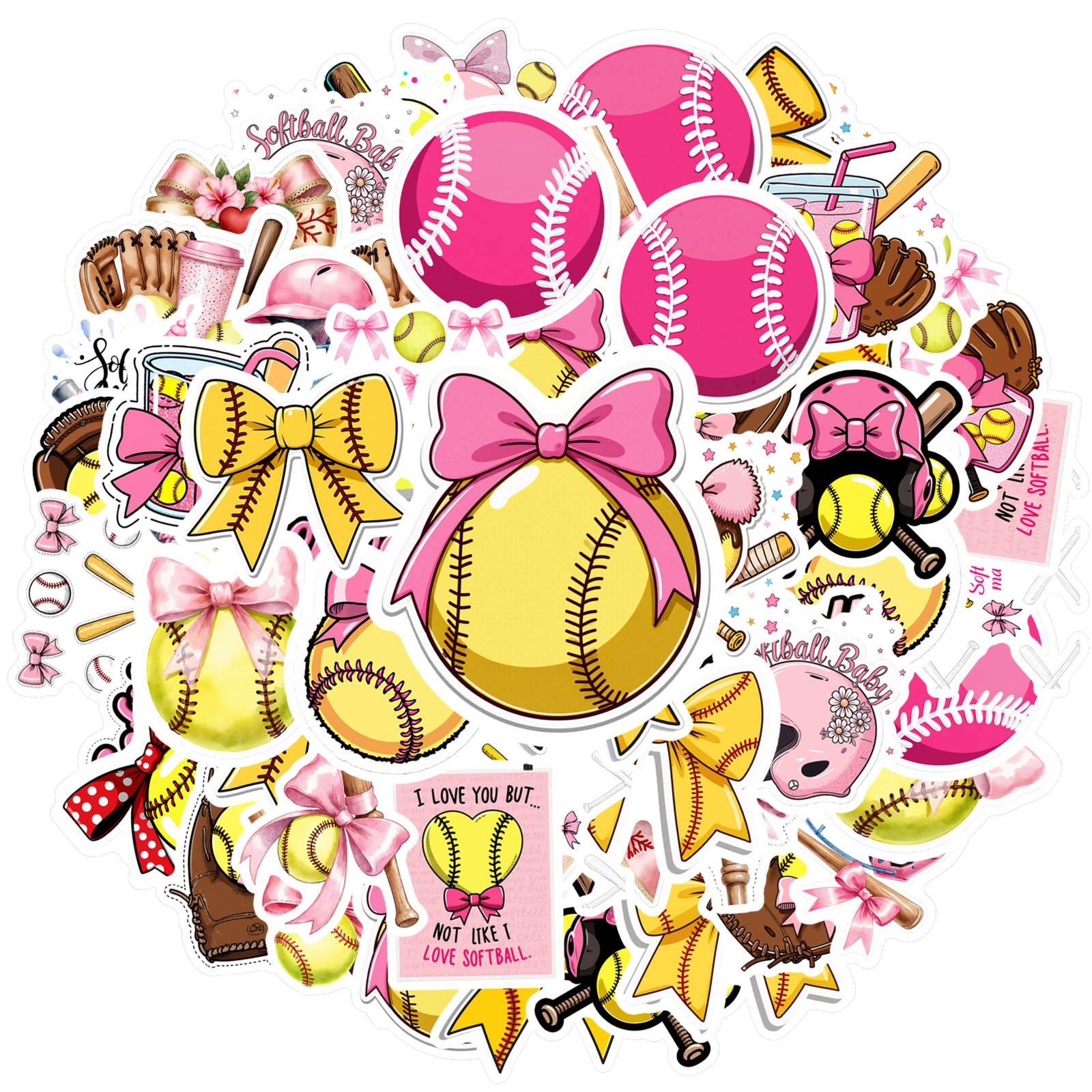 

35pcs Cartoon Softball Stickers Playful Sports Stickers Teacher Reward Stickers For Guitar Laptop Helmet Skateboard