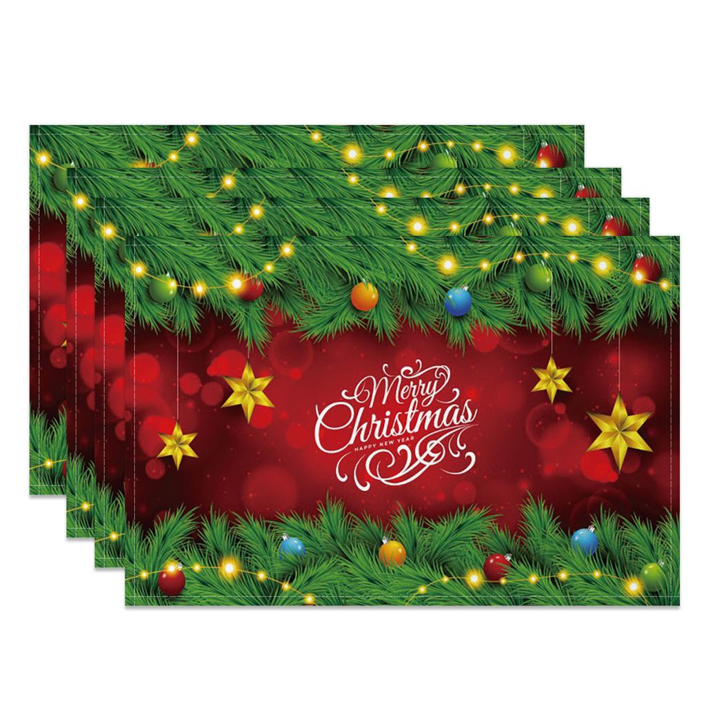 4pcs/set Christmas Placemats Linen Non Slip Heat  Red Green Resistant Table Mats Holiday Party Kitchen Wedding Dining Decoration