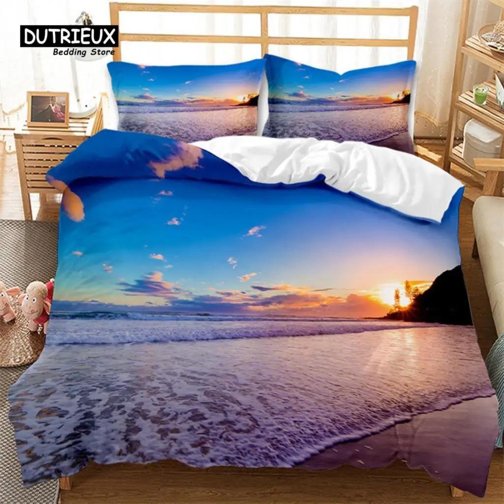 Hawajskie Lato Plaża Poszwa na Kołdrę Egzotyczny Tropikalny Pejzaż Morski Zestaw Pościeli Mikrofibra Palmy Poszwa na Kołdrę Dla Dzieci Pokój Dorosłych