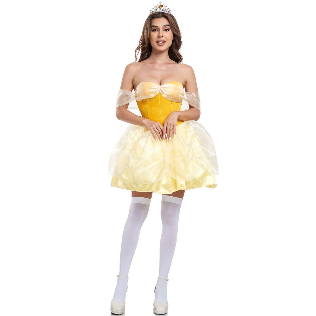 Sexy snow white, halloween costume cos holiday party beautiful woman with beast belle princess dress