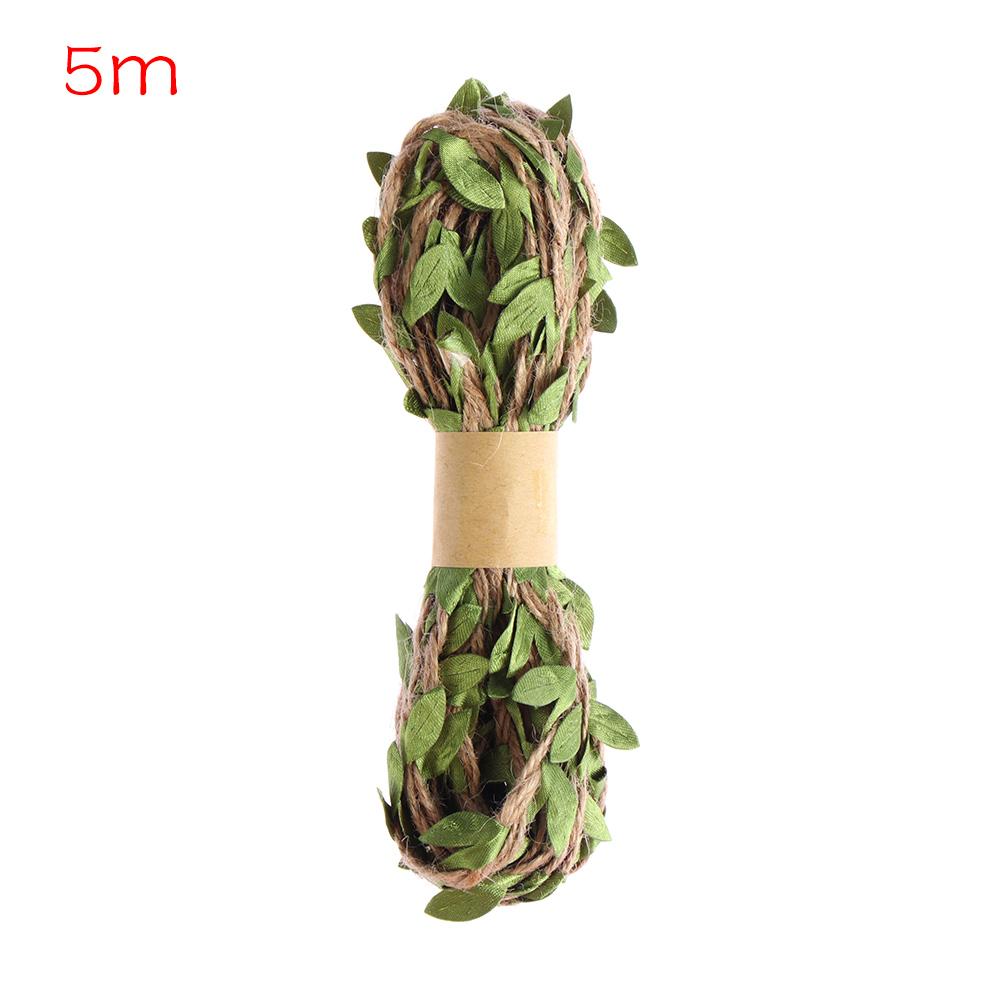 5/10m Home Vintage Artificial Leaf Jute Twine Burlap Rope Natural Hessian Craft Ribbon Wedding Decal Christmas Party DIY Decor